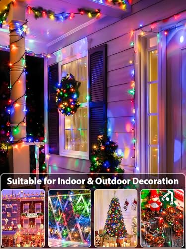 Upgraded 264FT 800 LED Christmas Lights Outdoor Indoor, Xmas Green Wire Plug In String Lights with Memory & Timer & 8 Modes, Waterproof Fairy Light for Tree Party Garden Christmas Decor (Multicolor) - color: Multicolor, size: 800LED