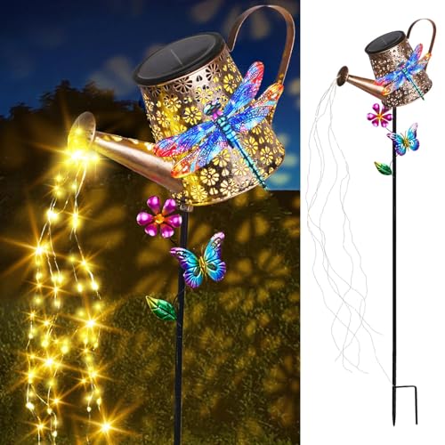 Solar Watering Can with Lights Outdoor Garden, 41in Large Dragonfly Garden Stake Lights, Waterproof Decoration for Yard Lawn Pathway, Gifts for Mom Grandma Women Birthday Gardening Gift - color: Dragonfly-Blue