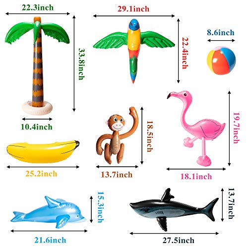 R HORSE Inflatable Palm Tree Flamingo Banana Beach Ball Parrot Beach Pool Toys for Tropical Hawaiian Luau Party Summer Pool Beach Party Decorations - style: Palm Tree+Flamingo+Banana+Beach Ball+Parrot+Monkey+Shark+Dolphin