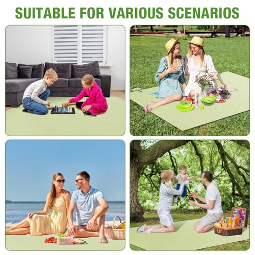 Ainiv Picnic Blanket, Waterproof Beach Blanket with Carry Handle, Foldable Portable Washable Beach Mat Sand-Free, Outdoor Mat in Green for 4-5 People for Camping, Picnic, BBQ - 83 x 87 inches - size: 83 x 87 inches (L for 4-5 People)