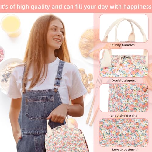 LEDAOU Lunch Box for Women Insulated Lunch Bag Corduroy Lunch Tote Bags Leakproof Cooler Lunch Case for Travel Work Picnic - color: Colorful Flower 181