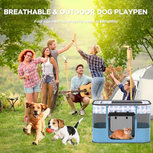 Dog and CAT pop Play Pen,Pets Houses for Dogs and Cats,Indoor&Outdoor Exercise Pen Dog Tent Puppy Playground Large (M, Bule) - color: Blue, style: Medium（31.5"L x 23.6"W x 21.7"H）