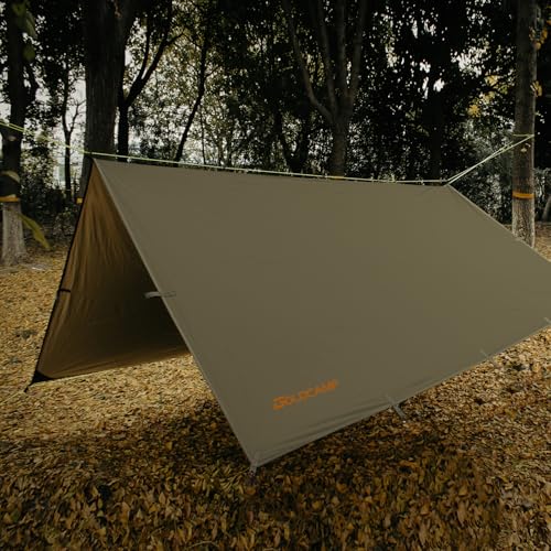 GOLDCAMP Waterproof Camping Tarp，70D Nylon 10X13.2ft Hammock Rain Fly ，UV 50+ and PU15000mm Tent Tarp Shelter Canopy，Heavy Duty Multifunctional Sun Shade Essentials for Hiking (120''X120'') - size: 120''X120''