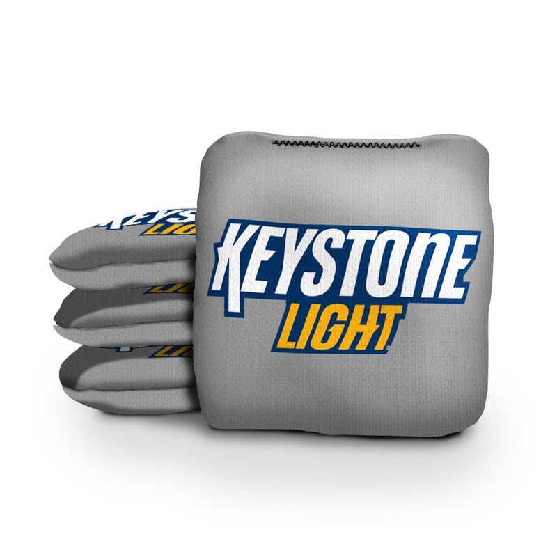 Slick Woody's Official Brand Beer + American Flag Cornhole Bags – Resin-Filled Tournament Performance with Dual Sided Professional Use Fabric- Set of 4 - color: Keystone Light Grey