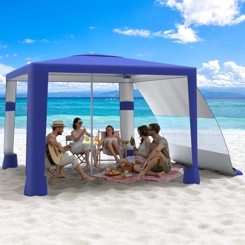 MoKo Beach Cabana, 8'×8' Large Beach Canopy with Side Wall, UPF 50+ Protection Easy Setup Beach Tent Sun Shelter, Adjustable Height Wind Resistant Cabana Beach Tent for Whole Family, Navy Blue - color: Navy Blue
