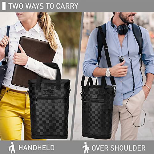 opux Two Bottle Wine Bag Carrier Tote, Insulated Leakproof 2 Bottle Wine Cooler Bag for Travel BYOB Picnic, Portable Wine Case, Gift for Men Women Wine Lover Birthday Party Christmas, Checker Black - color: Black Square