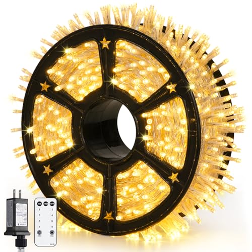 JMEXSUSS Outdoor Christmas Lights Plug in: 315ft 1200 LED Christmas Tree Lights with Remote - 8 Modes Warm White Xmas String Light for Wedding Holiday Yard Party Indoor Decoration - color: Warm White, size: 1200 LED