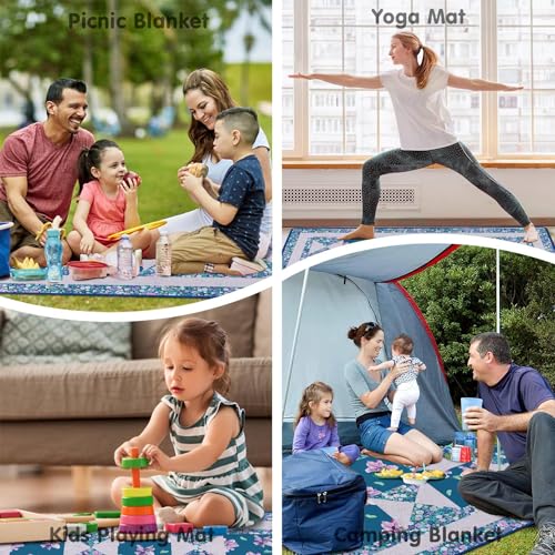 Supfitness Extra Large Picnic Blankets Waterproof Foldable (60"x 80") Beach Blanket Waterproof Sandproof,3-Layer Thicking Mat Outdoor Packable Camping Blanket - color: Flower-7, size: 5' x 6'8" (Rectangular)