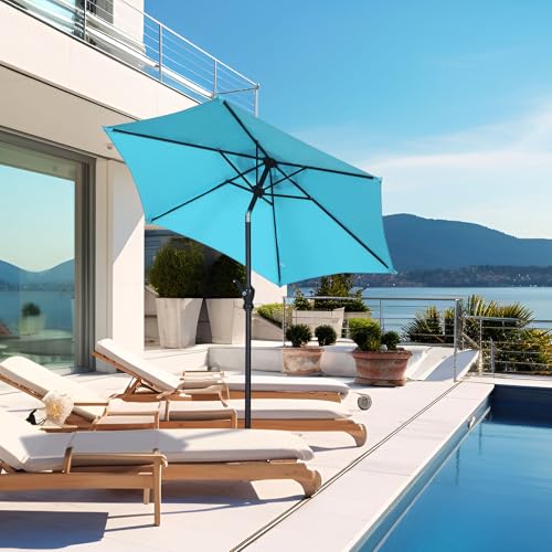 GDY 7.5FT Patio Umbrella Outdoor Table Umbrella,Market Umbrella with Push Button Tilt and Crank for Garden, Lawn, Deck, Backyard & Pool (Blue) - color: Blue, size: Umbrella Only