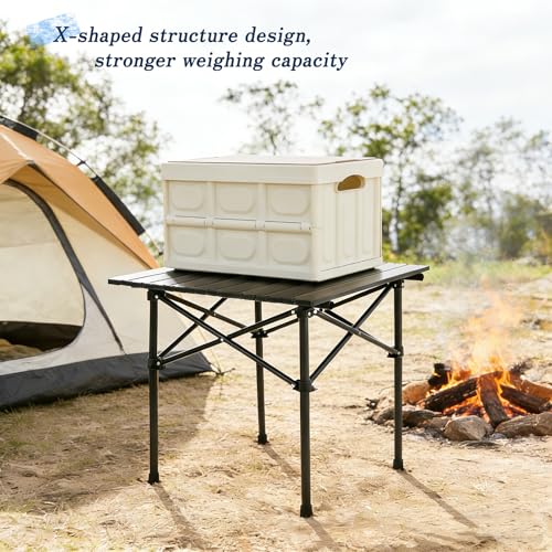 Camping Table Folding Portable Camp Table with 2 Chairs, Folding Picnic Table with Carry Bag Indoor Outdoor for Camping, Beach, Patio, RV, Backyard BBQ, Sturdy, Stable, Easy to Carry, Black - size: 22*22*19.5inch + 2 chair