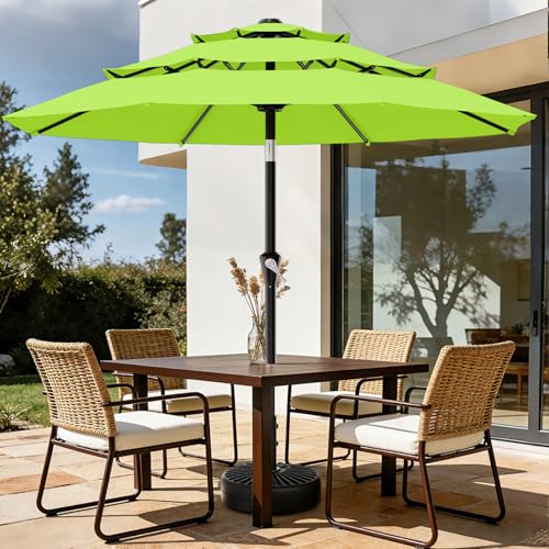 AreShark 9ft 3-Tier Patio Umbrellas, Outdoor Umbrella with 8 Sturdy Ribs UV Protection Windproof, Market Table Umbrella w/Push Button Tilt & Crank for Pool, Porch, Deck, Garden(Apple Green) - color: Apple Green