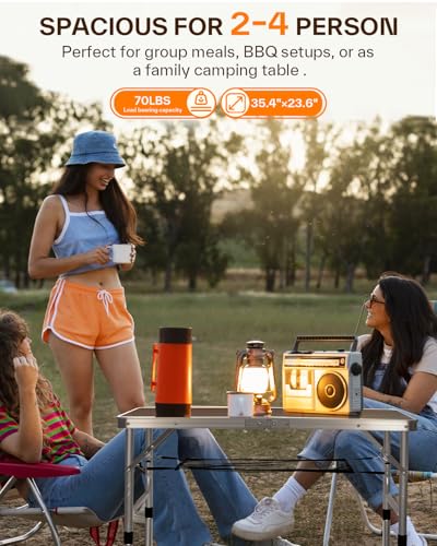 Sportneer Folding Table: Adjustable Height Camping Essentials 35.4" L x 23.6" W 2 Height with Mesh Layer - Compact & Portable Small Folding Table for Outdoor Camp Garden Picnic BBQ Dining Cooking - color: Black, size: 35.4"L x 23.6"W (2 Height)