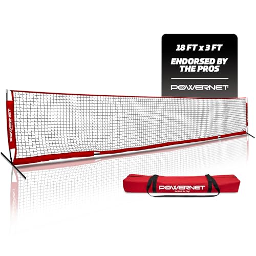 PowerNet Soccer Tennis Net, Portable Instant, Indoor Outdoor, Metal Collapsible Base Weighted, Durable Vertical Bow Posts, Quick Setup Easy Folding Storage, 1 Net + 1 Carrying Bag - size: 18 ft x 3 ft