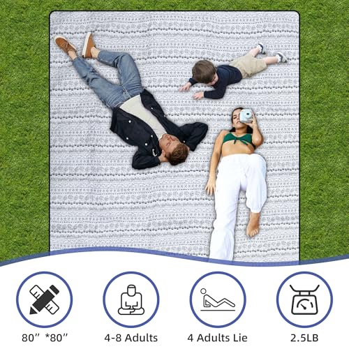 Outdoor Picnic Blanket White Fish 80"x80" Extra Large Sandproof Beach Blanket Waterproof Picnic Blankets Foldable for Caming, Beach, Outdoor Activities. - color: White Fish, size: 80"x80"