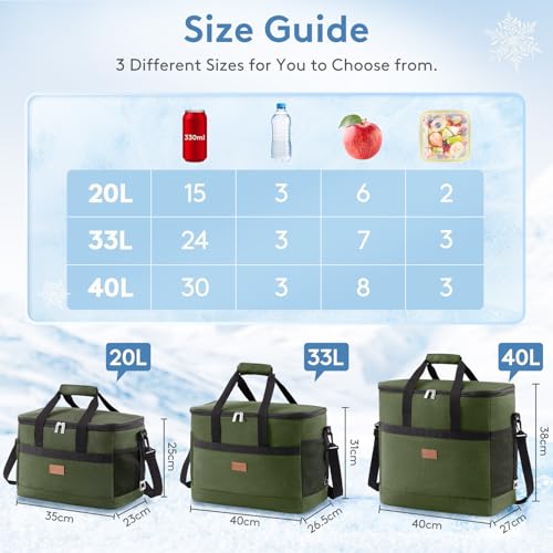 Lifewit Cooler Bag 30/50/60 Cans Collapsible and Insulated Large Lunch Bag Leakproof Soft Cooler Portable Tote for Camping/BBQ/Family Outdoor Activities - color: Green, size: 50-Can(30L)