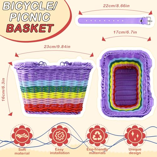 Picnic Basket with Handles, Rainbow Small Woven Wicker Basket for Kid Blue Garden Harvest Rattan Hamper Gift Basket Empty for Storage Toy Flower Wedding - color: Rainbow