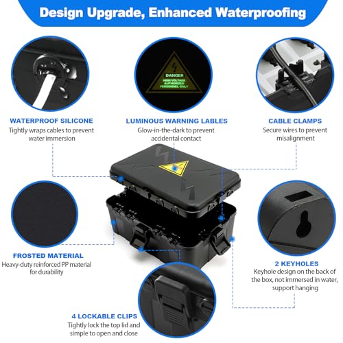 Hrensaw Large Outdoor Electrical Box Waterproof(12.5x8.5x5inch),IP54 Waterproof Outdoor Outlet Covers,Weatherproof Extension Cord Covers Protect Outlet,Plug,Timer,Power Strip,Holiday Light,Black - color: Black, size: Large