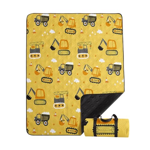Outdoor Picnic Blanket,Portable Sandproof Waterproof Picnic Mat,Truck Excavator Tractor Printed Camping Beach Mat for Sand and Wet Grass Hiking (Excavator S) - color: Excavator, size: Standard - 59"x78"