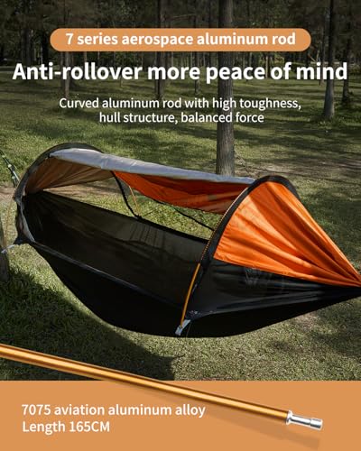 Camping Hammock Tent with Mosquito Net and Sunshade, Extra Large for 2 Person, Lightweight Hanging Hammocks Tree Straps, Bivvy Ground Tent for Outside, Hiking, and Travel - color: Hammock-orange