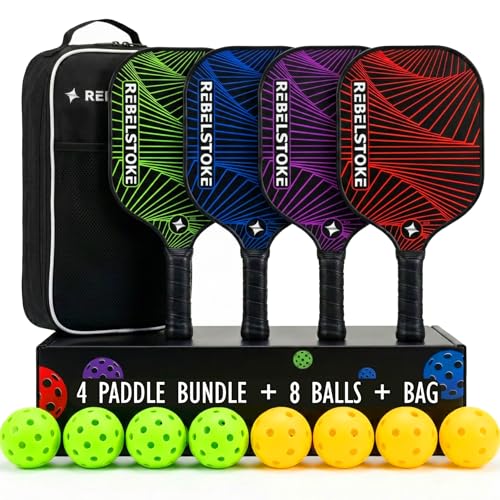 Complete Pickleball Set of 4 with Bag, Pickle Ball Paddle Set of 4, Designed in The USA, Pickleball Racket for Adults Comfort Grip, Indoor Outdoor Pickle Ball Kit, Pickleball Paddles 4 Pack - style: Abstract Lines