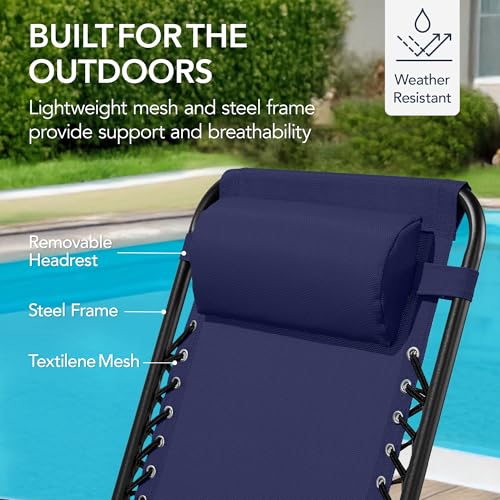 Best Choice Products Outdoor Zero Gravity Rocking Chair, Folding Reclining Patio Lounge Chair with Adjustable Pillow for Lawn, Beach, Camping - Blue - color: Blue