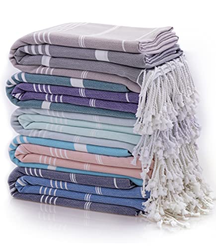 Turkish Beach Towel | 100% Cotton, Prewashed, 38 x 70 Inches | Quick Dry, Sand Free, Lightweight | Large Bath Towel for Beach, Pool, Bathroom, SPA, Gym, Yoga and Beach Blanket (Medium Purple) - color: White Purple