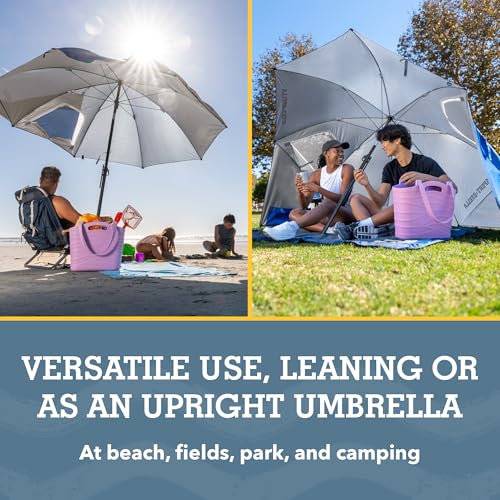 Sport-Brella Premiere UPF 50+ Umbrella Shelter with Patented Side Panels and Tilt Mechanism, Heavy-Duty 1.25 Inch Center Pole, Auger Anchor for Sand and Grass - color: Bright Blue, style: REG