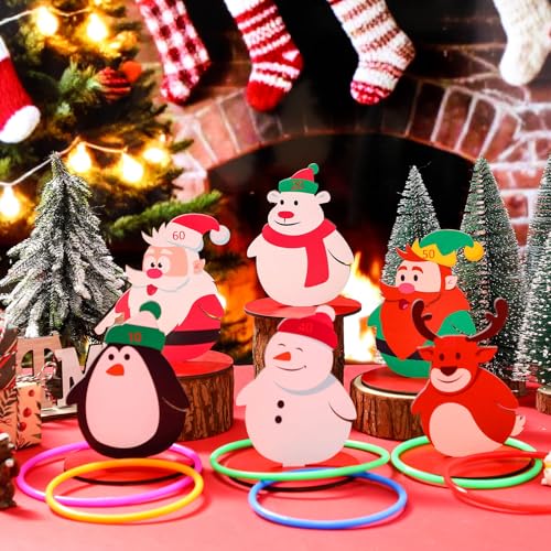 Jenaai 32 Pcs Christmas Wooden Nutcrackers Ring Toss Game, Christmas Ring Toss Game Set for Family Indoor Outdoor Play Xmas Party Supplies Decoration - style: Deer