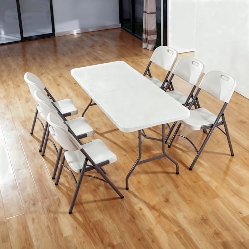 6ft Folding Table - Heavy Duty Plastic Portable Picnic Table with Handle, 330lb Capacity, Indoor Outdoor Utility Table for Parties, Camping, Dining - size: 6FT