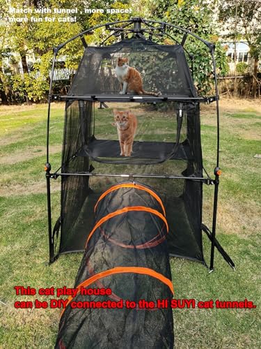 Portable Pop Up Pet Cat Tents Enclosures for Outside Patio - color: Black-Cat Tower House