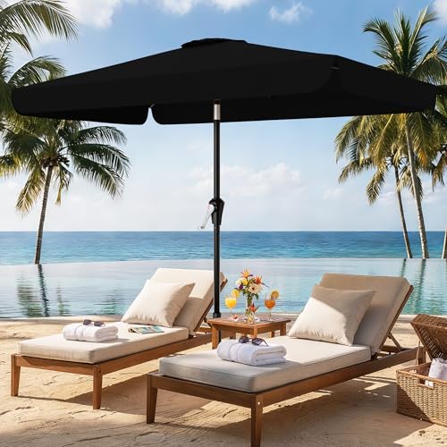 AreShark 6.5 x 10 FT Rectangular Valance Patio Umbrella, Outdoor Umbrella with Tilt and Crank, Market Table Umbrellas W/ 6 Ribs UV Protection for Garden, Deck, Backyard and Pool, Black - color: Black, size: 6.5x10 FT