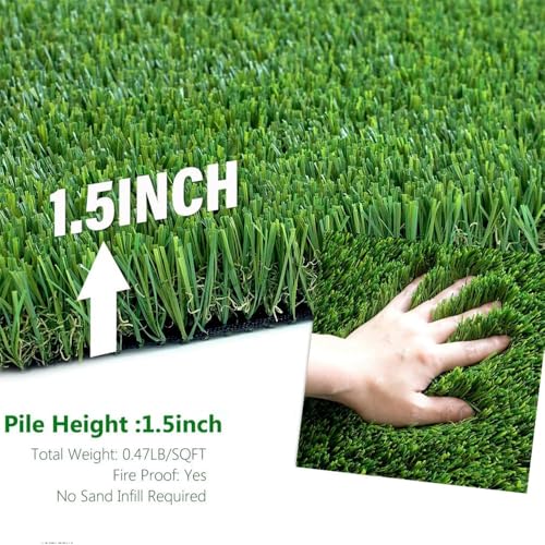 Artificial Grass Turf 4ftx5ft, 1.50” Pile Height Thick Realistic Synthetic Grass Astroturf Fake Grass Carpet Indoor Outdoor for Pets, Play Ground, Pool, Backyard, Patio, Balcony with Drainage Holes