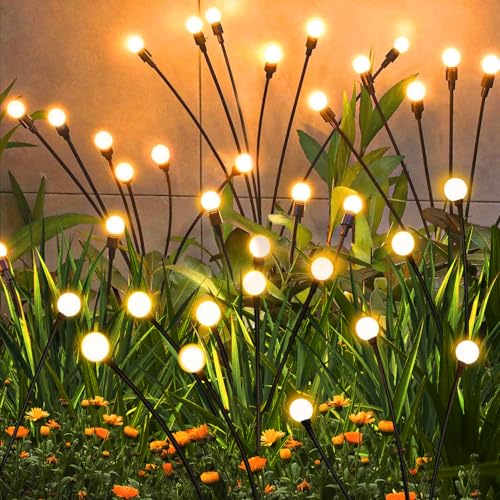 ZFNN Solar Garden Lights Outdoor, 8 Pack Solar Firefly Lights, Starburst Swaying Lights, Waterproof Garden Decor for Yard Patio Pathway Lawn, Gardening Gifts for Women, White - color: Warm White, size: 8 Pack 48 Led