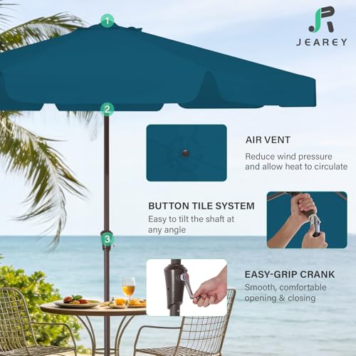 JEAREY 9 FT Patio Umbrella Outdoor, Table Umbrellas Market Umbrella w/Push Button Tilt/Crank, 8 Sturdy Ribs(Cerulean) - color: Cerulean