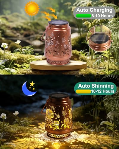 Sunflower Gifts for Women Sunflower Solar Lantern Birthday Gifts Mothers Day Gifts for Mom Grandma Sister Friend Garden Decor Metal Solar Hanging Lights Outside Decor for Yard Patio Porch Landscape - style: Sunflower with Butterfly