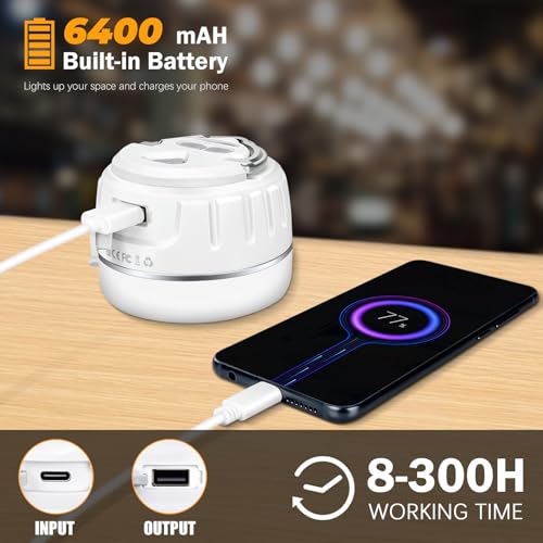 Yonktoo Rechargeable LED Camping Lantern 1000LM, 300H Runtime, 6400mAh, IPX5 Waterproof Tent Light for Camping, Hiking, Power Outages, Home, Emergency Use - Wireless Remote Edition,White - color: White, size: Wireless Remote Edition