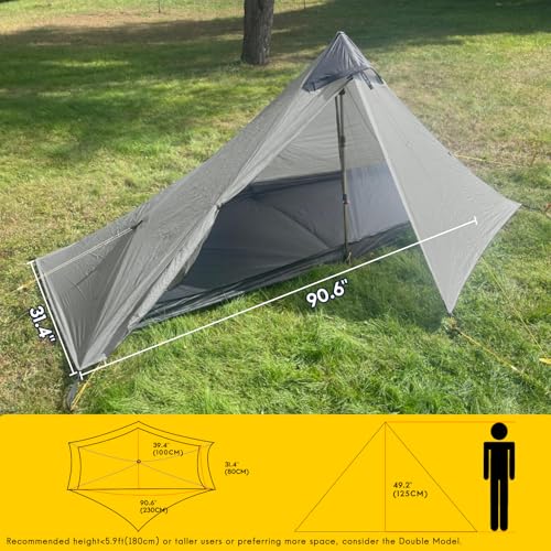 LANSHAN Ultralight Tent 3-Season Backpacking Tent for 1-Person or 2-Person Camping, Trekking, Kayaking, Climbing, Hiking - color: 1-person, grey