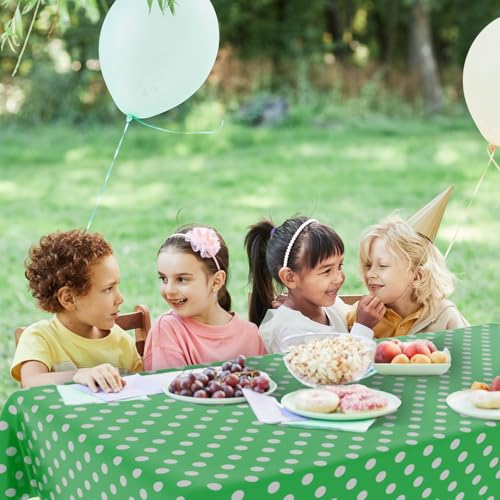 4 Pack Green Polka Dot Tablecloth,Green and White Tablecloths Disposable Plastic Rectangular Picnic Table Cover,Suitable for Rectangular Tables(54 x 108 Inches) - color: Polka Dot Green, size: 54" x 108" Rectangular (4 Pack)