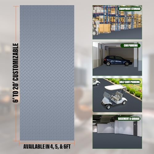 SEAL 6 x 8 Ft Premium Garage Floor Mat, Solid 2.8mm Thick Lay-Flat Gray Commercial Grade Heavy Duty Parking Mat for Garage Floor, Golf Cart, Water/Stain Resistant Runner (Embossed Diamond Plate) - size: 6 x 8 Feet