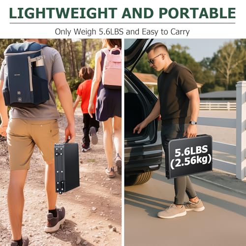 JiGiU Folding Camping Table Portable Pinic Table 3 Level Height Adjustable Aluminum Frame Small Foldable Camp Table Light Weight with Carry Handle for Outdoor Indoor Hiking Camp BBQ Beach