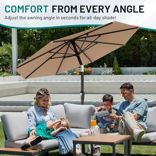 AreShark 10 FT Outdoor Patio Umbrella, Patio Table Umbrella with Push Button Tilt and Crank, Outdoor Patio Umbrellas with 8 Fiberglass Ribs, Patio Umbrellas for Market, Garden, Pool (Beige) - color: Beige