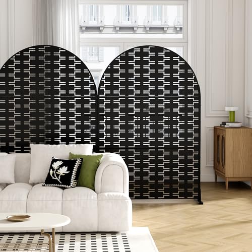 Casaphoria 72" H x 47" W Arched Metal Privacy Screen - Elegant Freestanding Outdoor Screen for Deck, Patio & Balcony - Versatile Decorative Privacy Panels for Home & Garden Use (Black-Brick) - color: Black-brick-arched