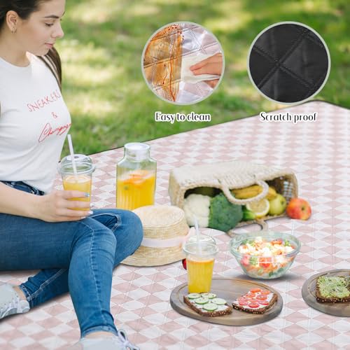 Nuanchu Checkered Picnic Blanket Extra Large Outdoor Blanket Sandproof 80"x80" Waterproof Portable Machine Washable 3 Layer Thick Gingham Picnic Mat for Beach Camping Park Grass Travel (Brown) - color: Brown