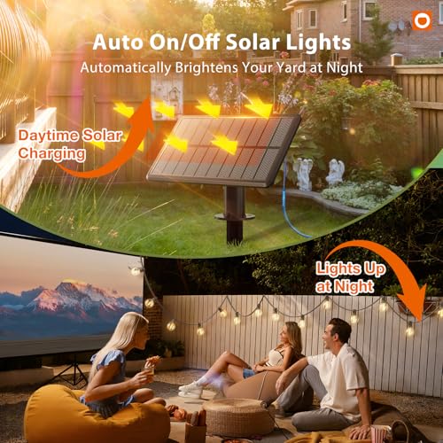 addlon 25FT Solar Powered Outdoor String Lights Waterproof with Remote, G40 Solar Powered String Lights with 13 LED Shatterproof Bulbs, 3 Light Modes, Dimmable Solar Lights for Outside Bistro Cafe - size: 25FT