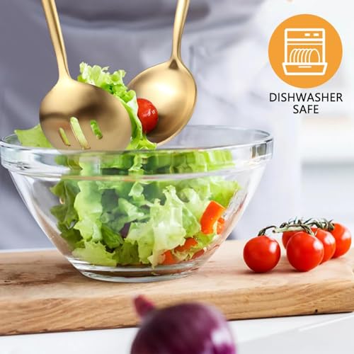 Gold Stainless Steel Serving Utensils Set, 5 Pcs - 10.8 Inch Serving Fork, 10.3 Inch Slotted Spoon, Sugar Spoon, Butter Knife for Buffet - color: Gold