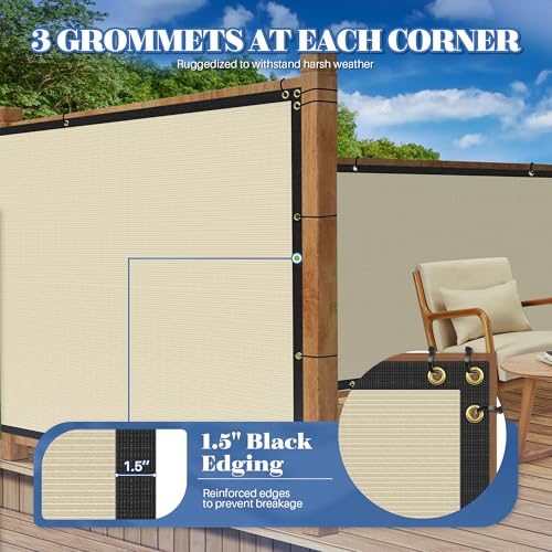 ECOOPTS 6'x2' Privacy Fence Screen Windscreen with Copper Grommets, Fit for Commercial Fence and Residential Garden Outdoor 90% UV Blockage, Cable Zip Ties Included (Beige) - color: Beige, size: 6'x2'