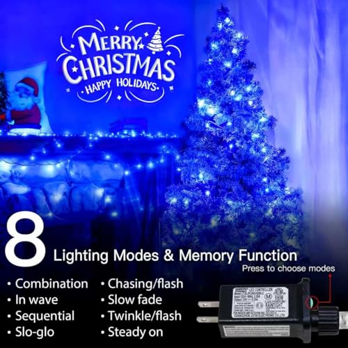 String Lights Indoor Bedroom, 33FT 100 LED Fairy String Lights Outdoor Waterproof, 8 Modes Memory Twinkle Christmas Light Plug in for Classroom Dorm Patio Tree Garden Decor (Blue) - color: Blue, size: 100LED