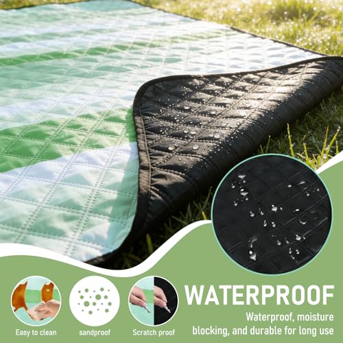 Big Picnic Blankets Beach Blanket Waterproof Sandproof, 80''x80'' Giant 5-Layer Outdoor Camping Blanket Rug Easily Foldable Picnic Mat for Grass, Hiking, Travel, Concerts, Indoor - color: Green