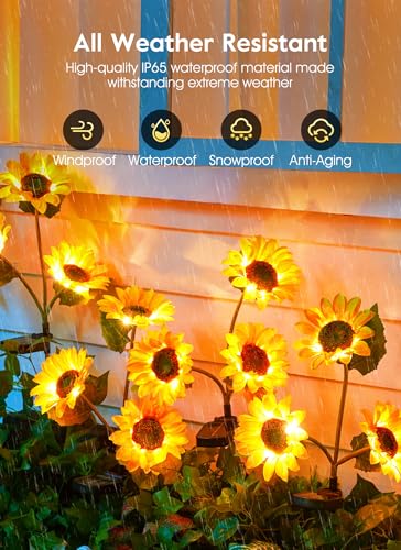 Brightown Outdoor Solar Garden Lights - 4 Pack LED Flower Lights with Larger Sunflowers, Bigger Solar Panel, Waterproof for Outside Yard Patio Garden Decorations - color: Sunflowers