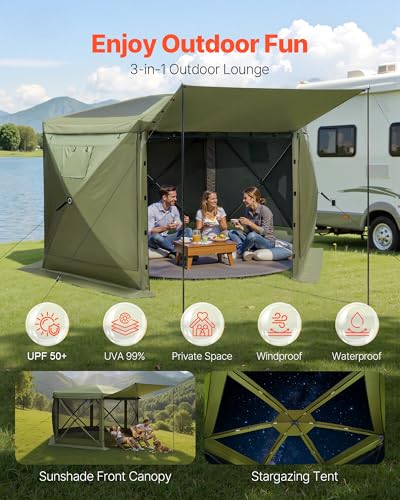 VEVOR Pop up Gazebo Screen Tent, 10 x 10 ft Large 6-Sided Camping Canopy Tent with Removable Top & Carry Bag, Quick-Set & Bite-Proof, Screen House Sun Shelter for 6-8 Persons Backyard Patio, Green - color: Army Green, size: 10 x 10 ft